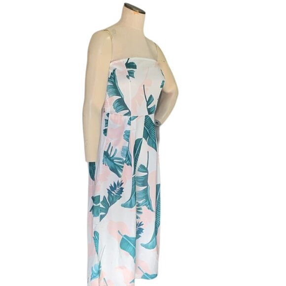 Eiffel Strapless Wide Leg Jumpsuit Sz L Tropical Floral Palm Leave Print 121A - Picture 5 of 11